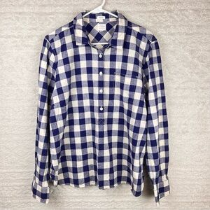 J. CREW Popover Perfect Fit Blue White Check Top Blouse 2X